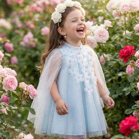 فستان تل ثلجي مزين بالورد والكريستالات