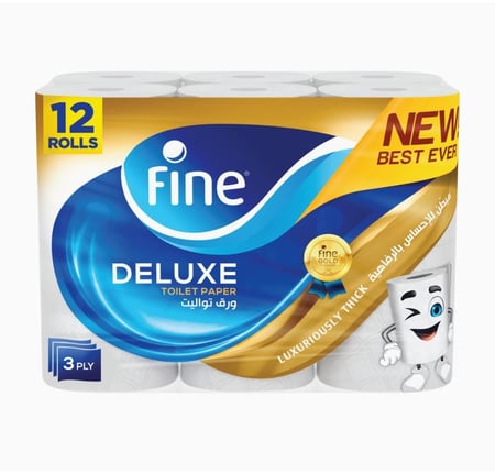 فاين ديلوكس مناديل حمام ثلاث طبقات، 12 رول × 140 ورقة، عالية الامتصاص
