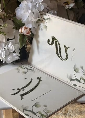 مجلة مخملية او جلد تفصيل حسب الطلب بتطريز الخرز اللامع على ورق القطن الفاخر