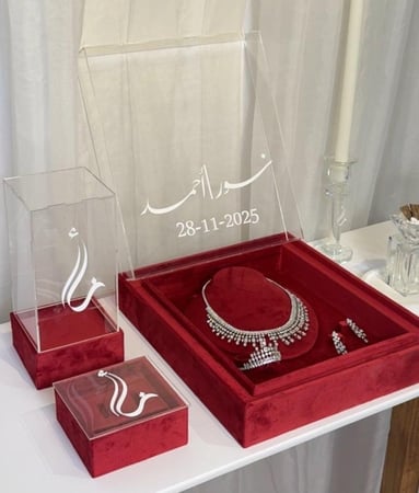 بكج لتفاصيل العروس 4 قطع بوكس العقد +بوكس الدبل + المبخرة الكريستال + بوكس الدبل شامل التنسيق تفصيل الون حسب الطلب