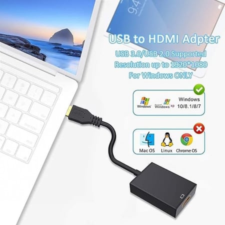 وصلة USB إلى HDMI، وصلة USB 3.0/2.0 إلى HDMI محول، 1080P HD فيديو رسومات، محول كابل شاشات متعددة للكمبيوتر المحمول والبروجكتور - رصاصي