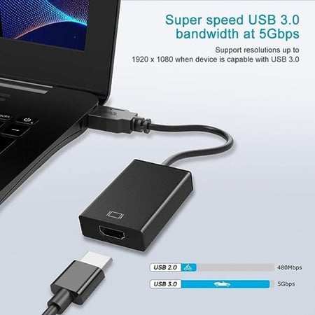 وصلة USB إلى HDMI، وصلة USB 3.0/2.0 إلى HDMI محول، 1080P HD فيديو رسومات، محول كابل شاشات متعددة للكمبيوتر المحمول والبروجكتور - رصاصي