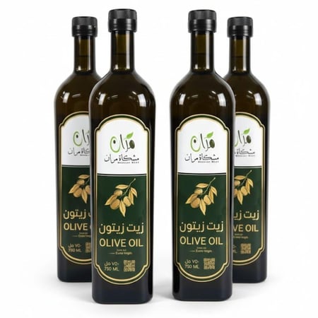 زيت زيتون طبيعي 100٪ ، 4 علب زجاجية حجم 750 مل ( هدية زعتر)