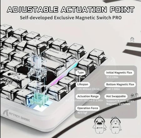كيبورد مغناطيسي لا سلكي attack shark x82pro he