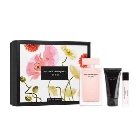 مجموعة نارسيسو رودريجيز فور هير او دي بارفان (عطر 100ملي + بخاخ عطر 10ملي + كريم جسم 75ملي)