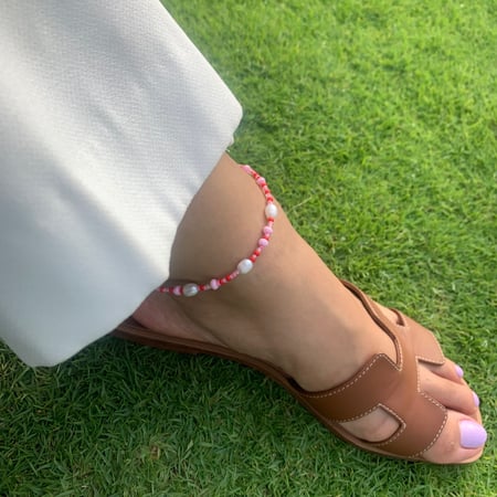 خلخال خرز وردي واحمر