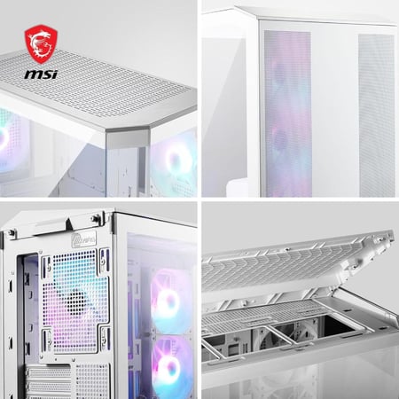 MSI MAG PANO M100R PZ White – صندوق ألعاب Micro-ATX بتصميم بانورامي و4 مراوح ARGB