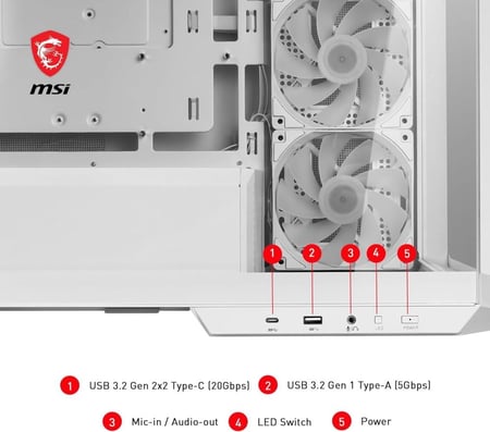 MSI MAG PANO M100R PZ White – صندوق ألعاب Micro-ATX بتصميم بانورامي و4 مراوح ARGB