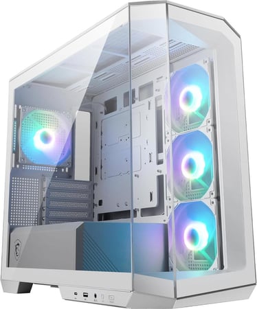 MSI MAG PANO M100R PZ White – صندوق ألعاب Micro-ATX بتصميم بانورامي و4 مراوح ARGB