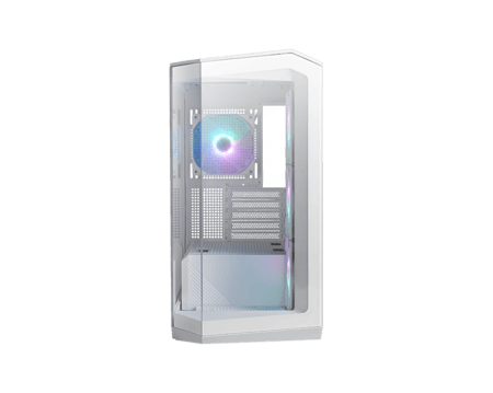 MSI MAG PANO M100R PZ White – صندوق ألعاب Micro-ATX بتصميم بانورامي و4 مراوح ARGB
