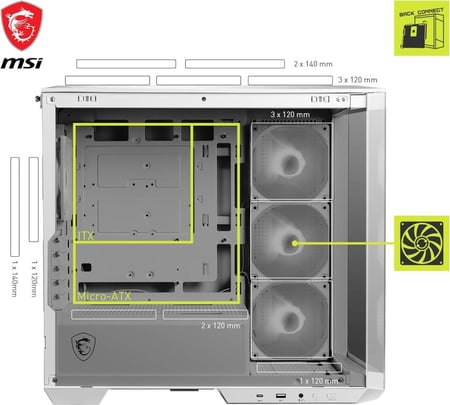 MSI MAG PANO M100R PZ White – صندوق ألعاب Micro-ATX بتصميم بانورامي و4 مراوح ARGB