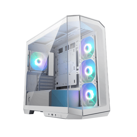 MSI MAG PANO M100R PZ White – صندوق ألعاب Micro-ATX بتصميم بانورامي و4 مراوح ARGB