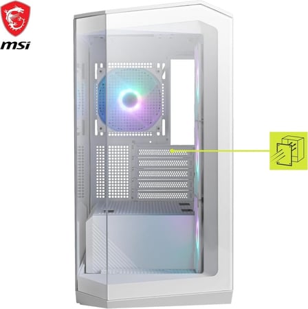 MSI MAG PANO M100R PZ White – صندوق ألعاب Micro-ATX بتصميم بانورامي و4 مراوح ARGB
