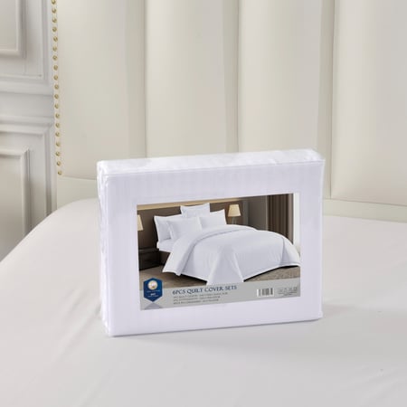 طقم مفرش فندقي مقلم قطن 6 قطع (بدون حشوة)