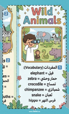 مطوية Wild Animals ثاني ابتدائي بنين - مفردات وألعاب تفاعلية PDF