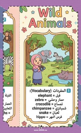 مطوية Wild Animals ثاني ابتدائي بنات - مفردات وألعاب تفاعلية PDF