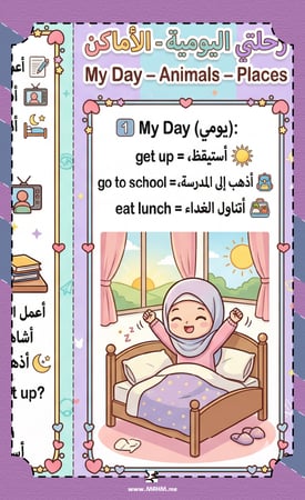 مطوية My Day, Animals, Places  لمادة اللغة الانجليزية للصف الثاني