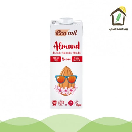 حليب اللوز العضوي سادة بدون سكر وبدون جلوتين 1لتر