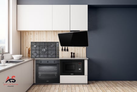 بكج أجهزة مطبخ بلت ان من البا الايطالية - شفاط جداري 90 سم أسود - تدفق الهواء 1000 - EK8 S40 BL - سطح كلاسيكي أسود ، 5 شعلات غاز AS EN95-545 AND - ميكروويف بلت ان أسود -10 برامج Elba Dark 23- فرن 60 سم كهربائي 9 وظائف أسود 69 لتر AS E 6 XLB