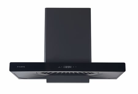 شفاط بومبي POMPE - ايطالي  - حرف تي 90 سم - قوة شفط 1400 - ماطور انفيرتر - نظام تحكم باللمس - مزود فلتر حديد لون أسود - صفاية زيت حديد - 220/240 فولت - التردد : 50/60 هرتز - القدرة : 252 وات - PHT90B