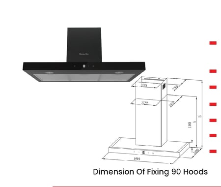 شفاط كيتشن نت Kitchen Net مودرن قوة شفط قصوى 1000 تحكم باللمس للشاشة  90سم تي بوكس لون اسود MI2203003