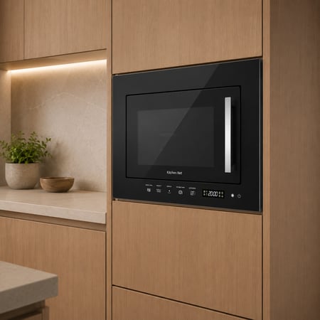 كتشن نت Kitchen Net ميكرويف بلت إن 20 لتر مع شواية – تحكم باللمس × 6 برامج طهي × إذابة الثلج × شواية 800 واط × ميكرويف 700 واط – قفل أمان للأطفال – تجويف داخلي ستانلس ستيل – تصميم أنيق باللون الأسود – مقاس 60×38 سم – موديل JN2204010