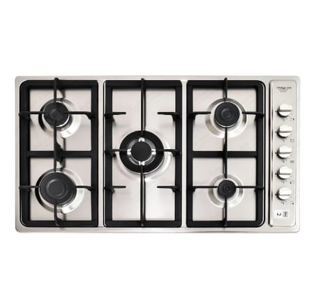 سطح كيتشن لاين 90 سم ايطالي - 5 شعلات غاز صمام أمان إشعال ذاتي شبك ثقيل حديد دبل - مفاتيح جانبية  - G5021