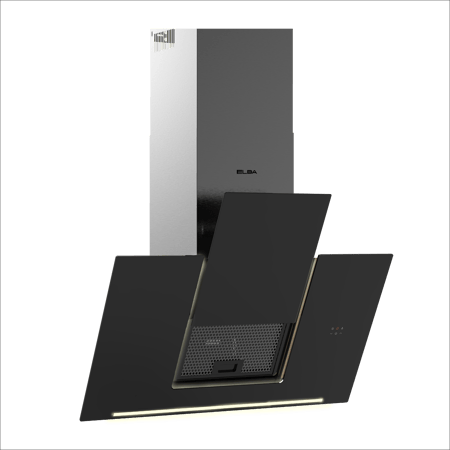 البا الايطالية - شفاط جداري 90 سم قوة 1100 م3 في الساعة - تصميم زجاج أسود + مدخنة استيل - مستشعر ذكي لحركة اليد تحكم باللمس - 6 سرعات - كوب لتجميع  زيت فلتر ألمنيوم بخمس طبقات + فلاتر كربون - UNIQE U 90-1100