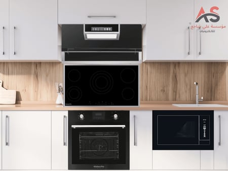 بكج أجهزة مطبخ بلت ان من كيتشن برو Kitchen Pro-  شفاط 90 سم قوة شفط 1400م3/ساعه AAS-9303 + سطح 5 عين سيراميك لمس إيطالي 90سم  مع فريم من الأستيل KP905/VTC + ميكرويف كيتشن برو – 25 لتر بلت ان وشواية - اسود  KP-25MW-BK + فرن 60سم كهرباء بلت ان اسود – 8وظائف