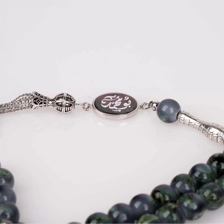 سبحة فضة بالاسم حجر عقيق برازيلي -1