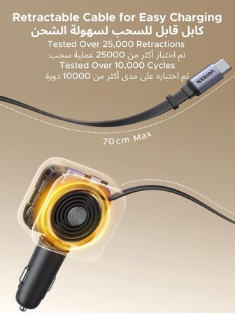 شاحن سيارة يوجرين 60 واط قابل للسحب متعدد المنافذ - الرؤية الذكية