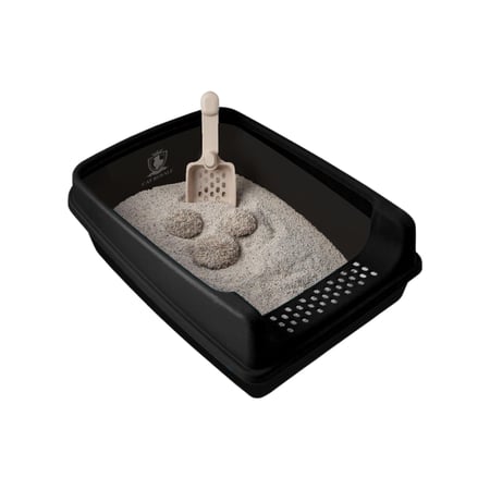 صندوق فضلات للقطط مع مجرفة رمل بلون أسود – متجر تفاصيل الأليف