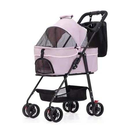 عربة حيوانات أليفة قابلة للطي لون رمادي مع شبك تهوية