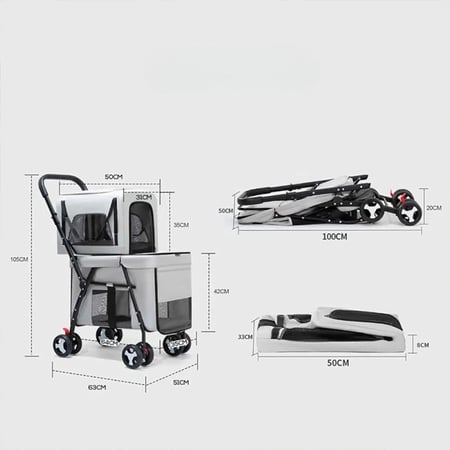 مقاسات عربة حيوانات أليفة قابلة للطي ومناسبة للتخزين والسيارة