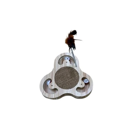 لعبة خداشة قطط خشبية مع لوح سيزال وريشة وكرات تفاعلية