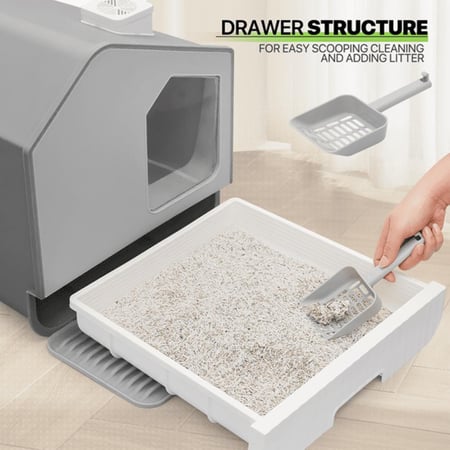 درج سحب لتنظيف أسهل لصندوق فضلات قطط مغلق