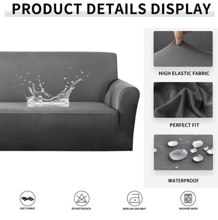 طقم غطاء كنب 4 قطع قطيفة محفور مقاوم للماء - رصاصي غامق