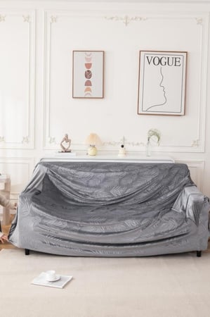 غطاء كنب 2 مقاعد ( ثنائي ) قطيفة محفور مقاوم للماء - رصاصي فاتح