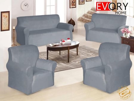 طقم غطاء كنب 4 قطع قطيفة ساده - رصاصي فاتح