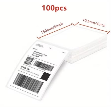 أوراق طباعة ملصقات و بوليصات حرارية عدد 100 ورقة، مثالية لبوليصات الشحن وغيرها مقاس 6x4 بوصة