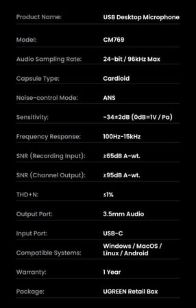 مايك Ugreen USB Desktop Microphone CM769 - جودة صوت احترافية مع إضاءة RGB مذهلة
