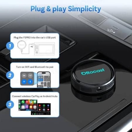 Ottocast P3 Pro AI Box: صندوق سيارة ذكي (Android 13) | Wireless CarPlay & Android Auto | مخرج HDMI مزدوج | Snapdragon 6225