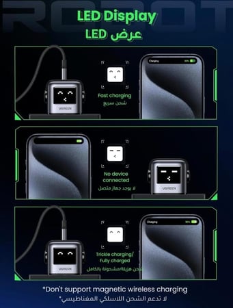 فيش شاحن جداري بثلاث منافذ وقدرة 65 واط من UGREEN شاشة تفاعلية