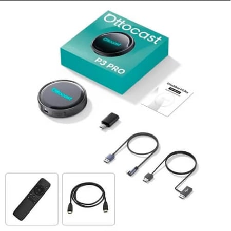 Ottocast P3 Pro AI Box: صندوق سيارة ذكي (Android 13) | Wireless CarPlay & Android Auto | مخرج HDMI مزدوج | Snapdragon 6225