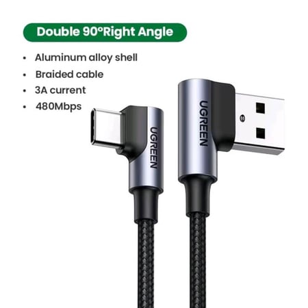 كابل Ugreen USB-C بطول نصف متر وزاوية 90 درجة - الشحن السريع والمتانة المثالية!