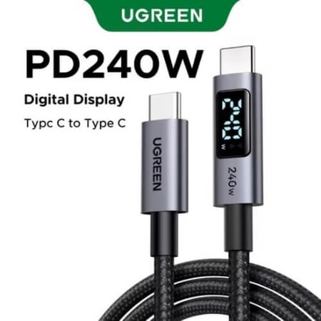 كابل UGREEN بسرعة USB-C 240 واط بشاشة رقمية | مراقبة فورية للطاقة ومتانة فائقة طول 2 متر شحن فائق للابتوب والجوال