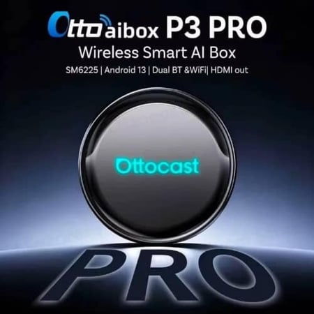 Ottocast P3 Pro AI Box: صندوق سيارة ذكي (Android 13) | Wireless CarPlay & Android Auto | مخرج HDMI مزدوج | Snapdragon 6225