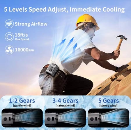 3 في 1 مروحة خصر محمولة، مع 3 درجات تبريد، تدوم ل24 ساعة مع الدرجة الأولى، شاشة رقمية لعرض نسبة البطارية، شحن type c، ويمكن استعماله كمصباح وباور بانك، لون أخضر