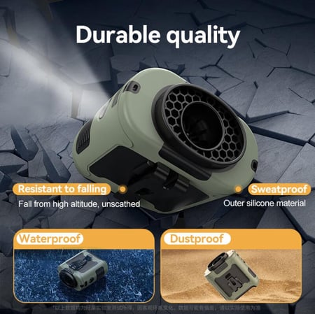 3 في 1 مروحة خصر محمولة، مع 3 درجات تبريد، تدوم ل24 ساعة مع الدرجة الأولى، شاشة رقمية لعرض نسبة البطارية، شحن type c، ويمكن استعماله كمصباح وباور بانك، لون أخضر