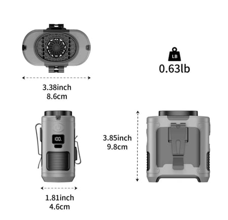3 في 1 مروحة خصر محمولة، مع 3 درجات تبريد، تدوم ل24 ساعة مع الدرجة الأولى، شاشة رقمية لعرض نسبة البطارية، شحن type c، ويمكن استعماله كمصباح وباور بانك، لون أخضر